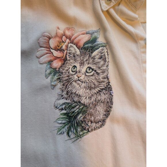 VTG Luna Pier Long Sleeve Button Up Pastel Yellow Shirt Sz L Kittencore Kawaii - Picture 6 of 8